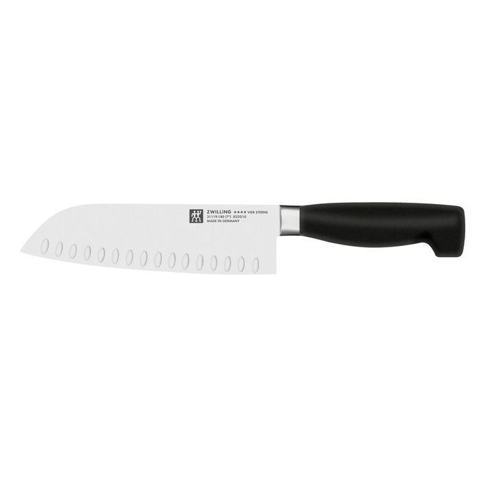 Zwilling Four Star Carbon Steel Hollow Edge Santoku Knife, 7-Inches