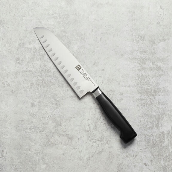 Zwilling Four Star Carbon Steel Hollow Edge Santoku Knife, 7-Inches
