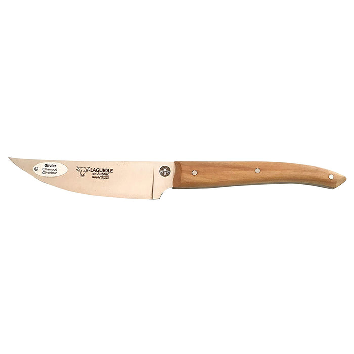 Laguiole en Aubrac Stainless Steel Utility/Paring Knife With Olive Wood Handle, 4-Inches