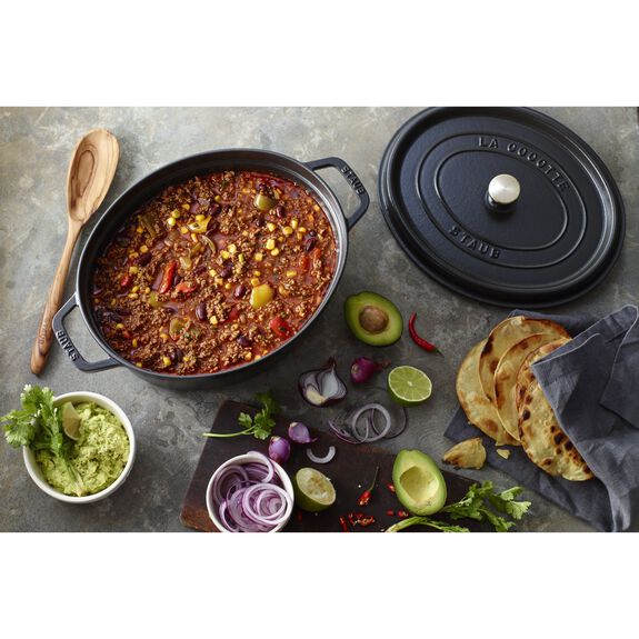 Staub Cast Iron Black Matte Oval Cocotte, 5.75-Quart