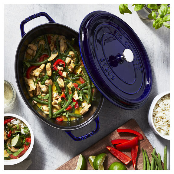 Staub Cast Iron Dark Blue Oval Cocotte, 5.75-Quart
