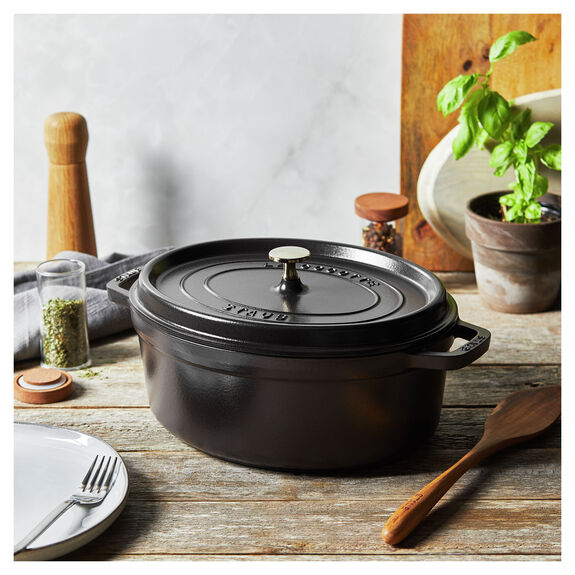 Staub Cast Iron Black Matte Oval Cocotte, 5.75-Quart