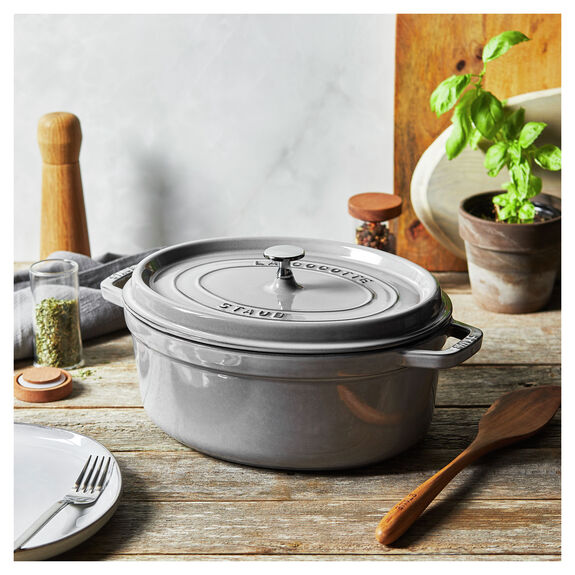 Staub Cast Iron Graphite Grey Oval Cocotte, 5.75-Quart