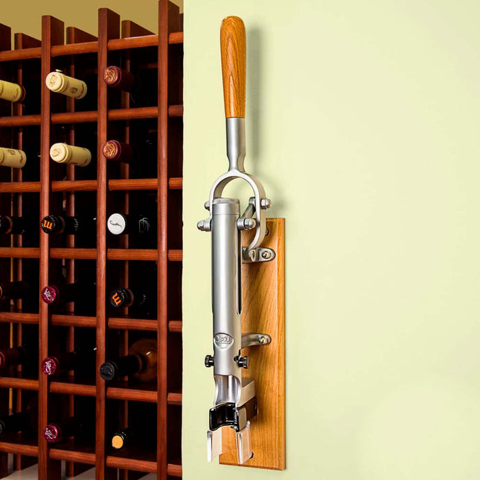 BOJ Professional Wall Mounted Corkscrew with Wood Backing, Chrome-Matted