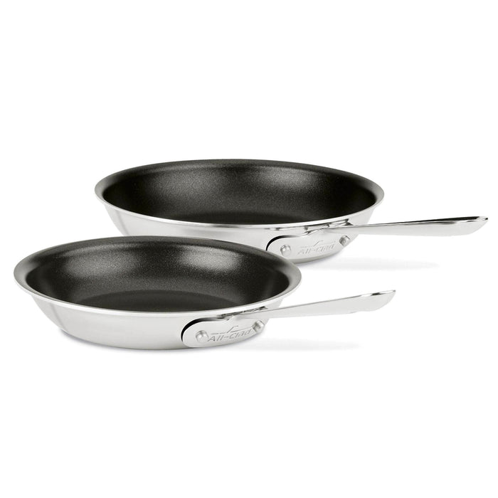 All Clad D3 Polished Stainless Steel Nonstick 2-Piece Fry Pan Set, 8 and 10-Inches