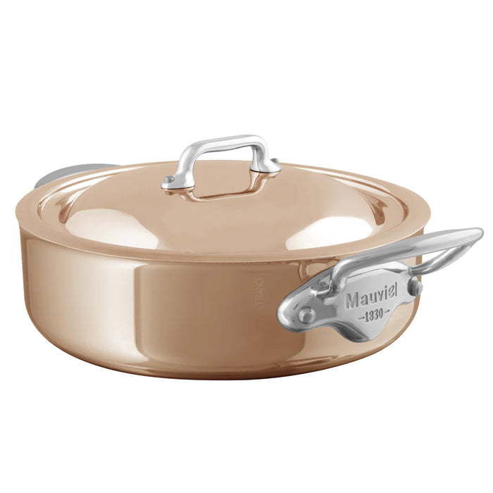 Mauviel M'6S Copper Rondeau With Stainless Steel Handles & Copper Lid, 3.6-Quart