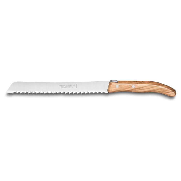 Claude Dozorme Stainless Steel Bread Knife with Olive Wood Handle, 7-Inches