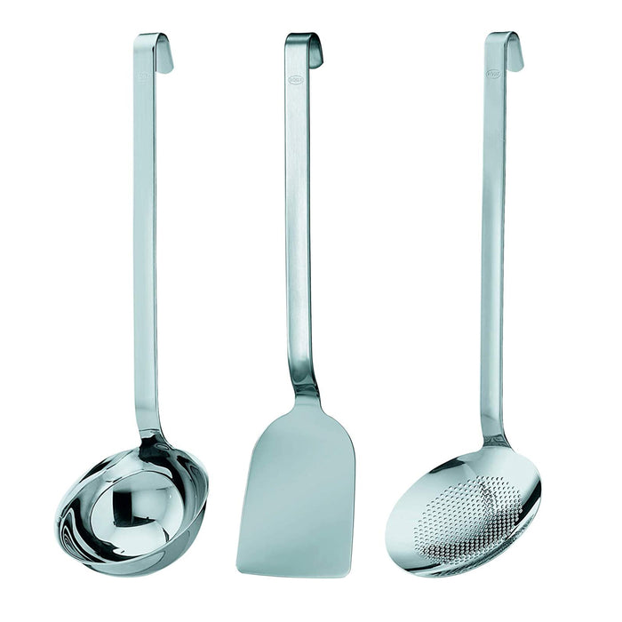 Rosle Stainless Steel Cooking Set: Hook Ladle 14-Inch, Hook Pancake Slice 13-Inch, Hook Fine Skimmer 15-Inch