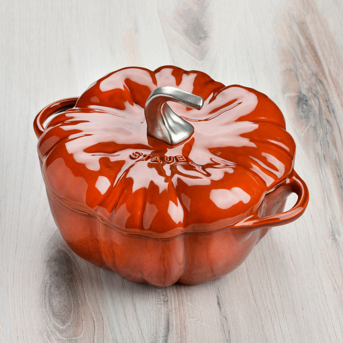 Staub Cast Iron Burnt Orange Pumpkin Cocotte with Stainless Steel