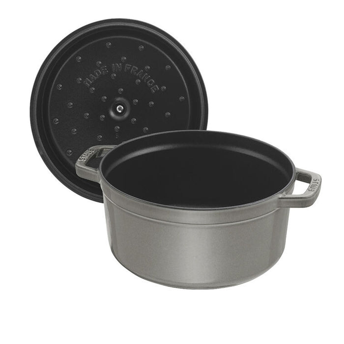 Staub Cast Iron Graphite Grey Round Cocotte, 0.75-Quart