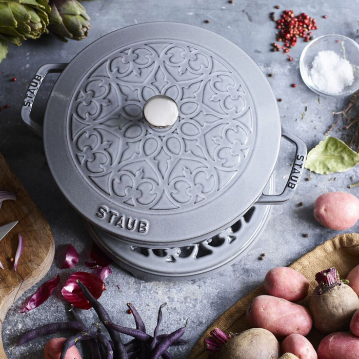 Staub Cast Iron Graphite Grey Essential French Oven with Lilly Lid, 3.75-Quart