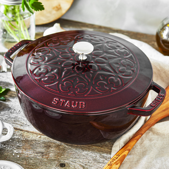 Staub Cast Iron Grenadine Essential French Oven with Lilly Lid, 3.75-Quart