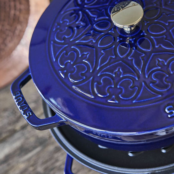 Staub Cast Iron Dark Blue Essential French Oven with Lilly Lid, 3.75-Quart