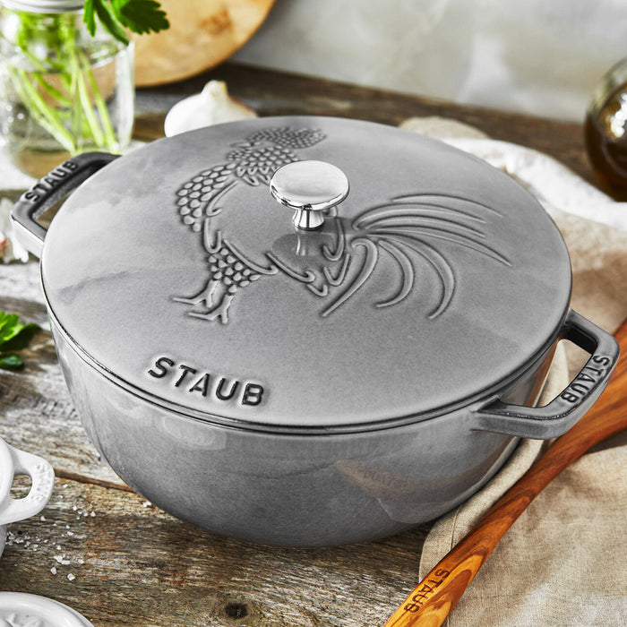 Staub Cast Iron Graphite Grey Essential French Oven with Rooster Lid, 3.75-Quart