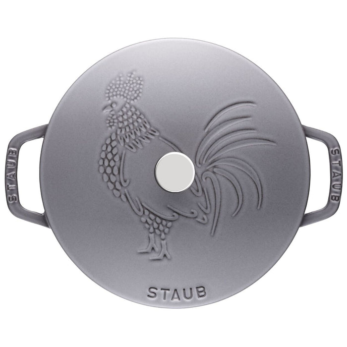 Staub Cast Iron Graphite Grey Essential French Oven with Rooster Lid, 3.75-Quart