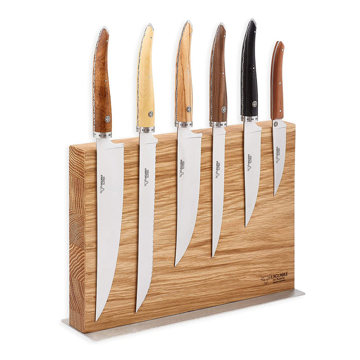 Laguiole en Aubrac Stainless Steel 7-Piece Premium Kitchen Knife Block Set with Mixed Wood Handles