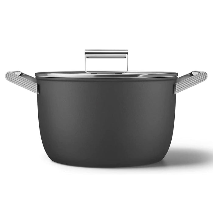 Smeg Cookware 50's Style Non-Stick Black Casserole Dish with Lid, 8-Quart