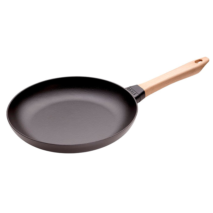 Staub Cast Iron Black Frying Pan with Wooden Handle, 11-Inches
