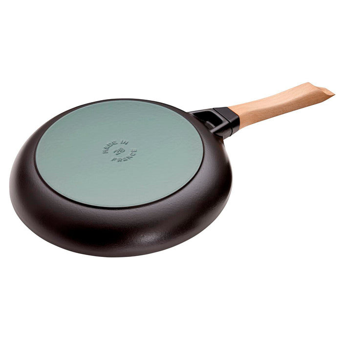 Staub Cast Iron Black Frying Pan with Wooden Handle, 11-Inches