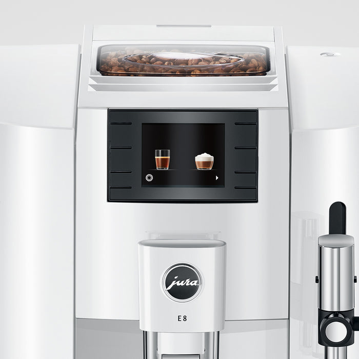 Jura E8 Automatic Coffee Machine, Piano White