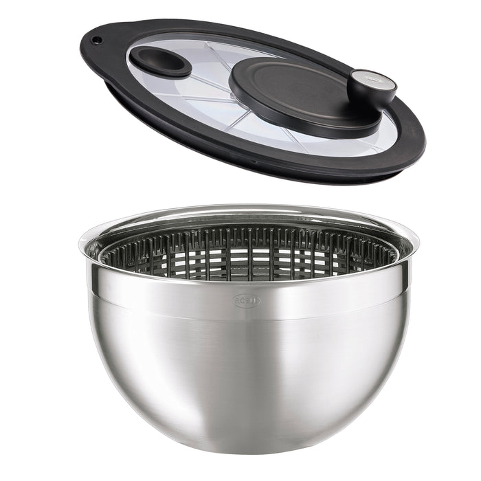Rosle Stainless Steel Salad Spinner with Glass Lid, 10-Inches