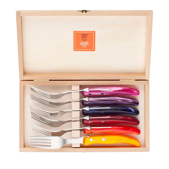 Claude Dozorme Berlingot Stainless Steel 6-Piece Fork Set with Fuego Mixed Colours Handle