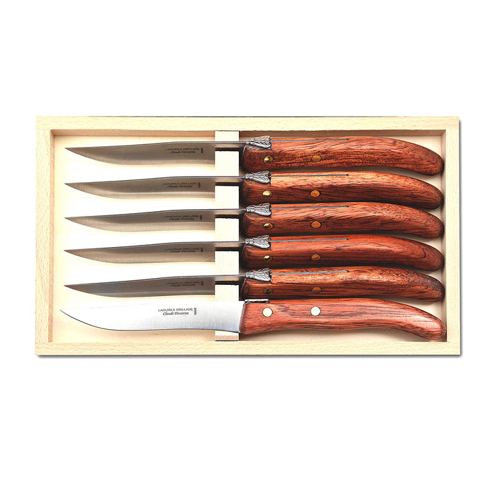 Claude Dozorme Stainless Steel 6-Piece Steak Knife Set with Exotic Wood Handle