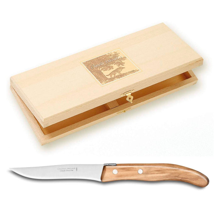 Claude Dozorme Stainless Steel 6-Piece Steak Knife Set with Olive Wood Handle