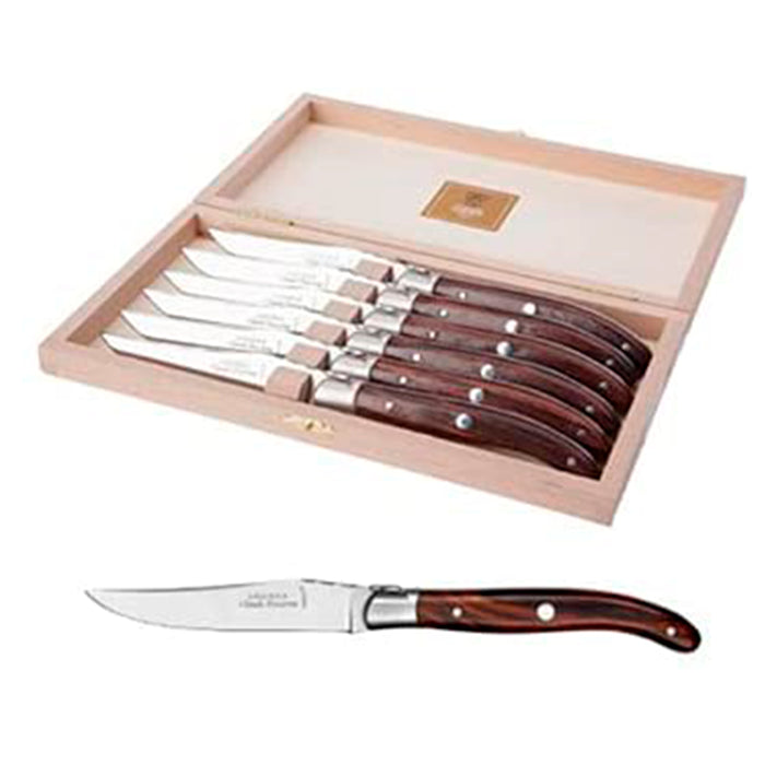 Claude Dozorme Stainless Steel 6-Piece Steak Knife Set with Rosewood Handle