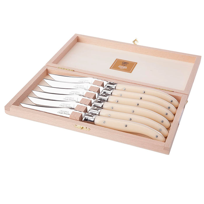 Claude Dozorme Laguiole Stainless Steel 6-Piece Steak Knife Set with Ivory Handle