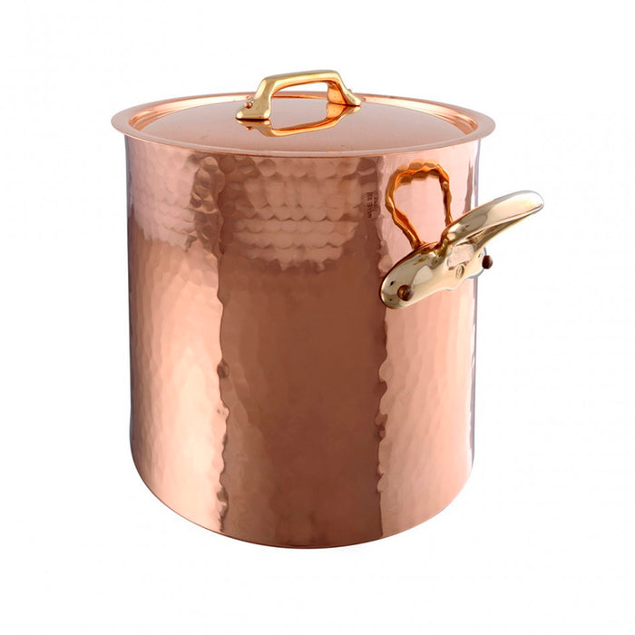 Mauviel M'Tradition Hammered Copper Stockpot With Lid & Bronze Handles, 11-Inches