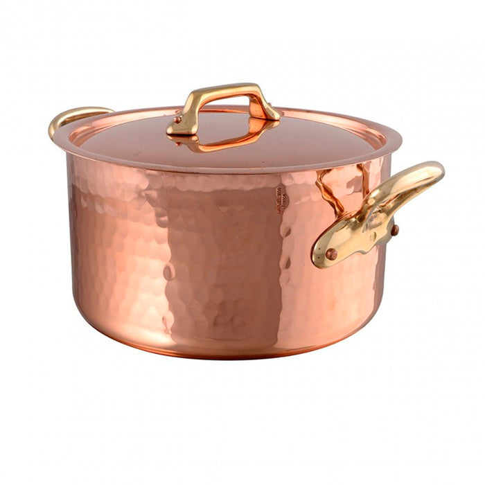 Mauviel M'Tradition Hammered Copper Stock Pot With Bronze Handles, 14-Inches