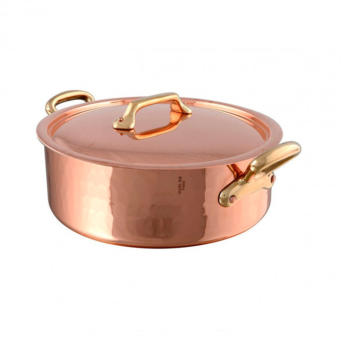 Mauviel M'Tradition Hammered Copper Rondeau With Lid & Bronze Handles, 14-Inches