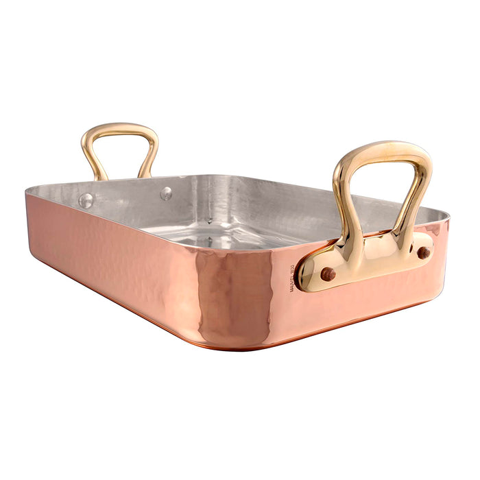 Mauviel M'Tradition Hammered Copper Roasting Pan With Bronze Handles, 12.9-Quart