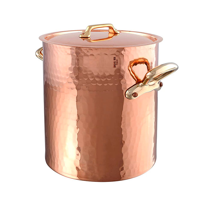 Mauviel M'Tradition Hammered Copper Stock Pot With Lid & Bronze Handles, 4.7-Quart