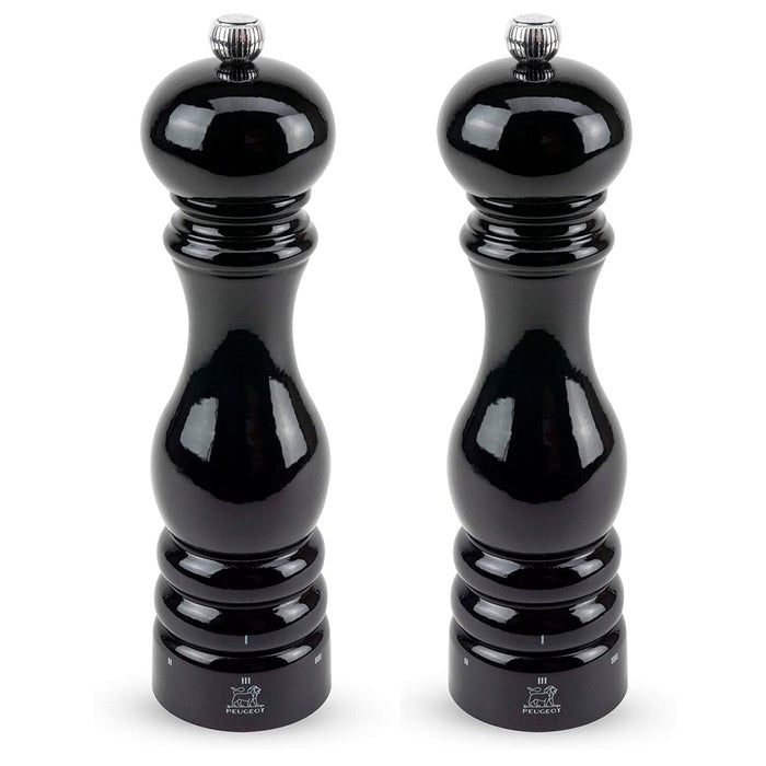 Peugeot Paris U'Select Wood Salt and Pepper Mill Set Black Lacquered, 8.6-Inches