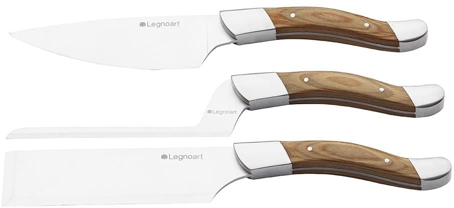 Legnoart Stainless Steel  3-Piece Fromager Cheese Knife Set with Light Wood Handle