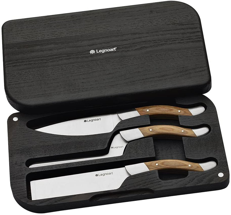 Legnoart Stainless Steel  3-Piece Fromager Cheese Knife Set with Light Wood Handle
