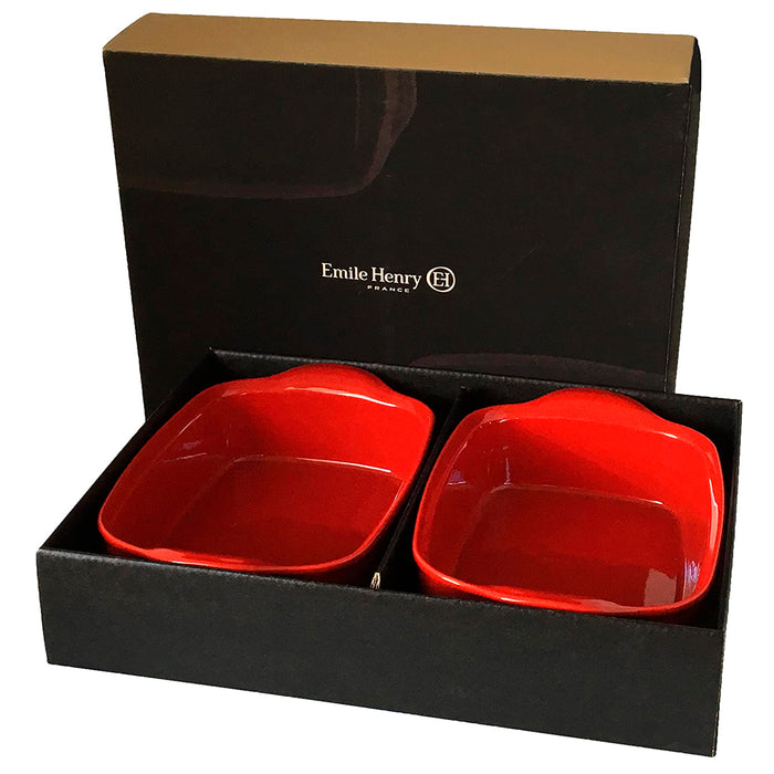 Emile Henry Individual Rectangular 2-Piece Baking Dish Set Burgundy Red, 8.7 x 5.5-Inches