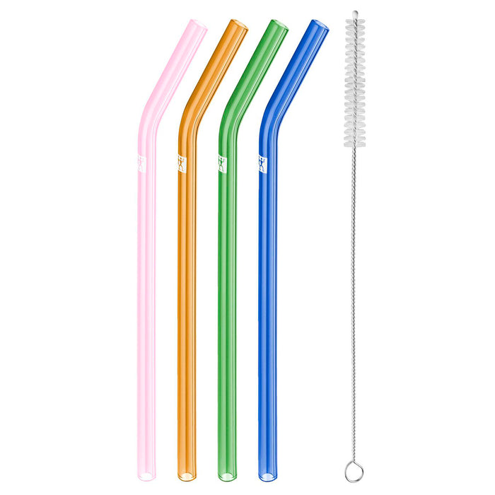 Zwilling Sorrento Bent 4-Piece Glass Straws, Colored