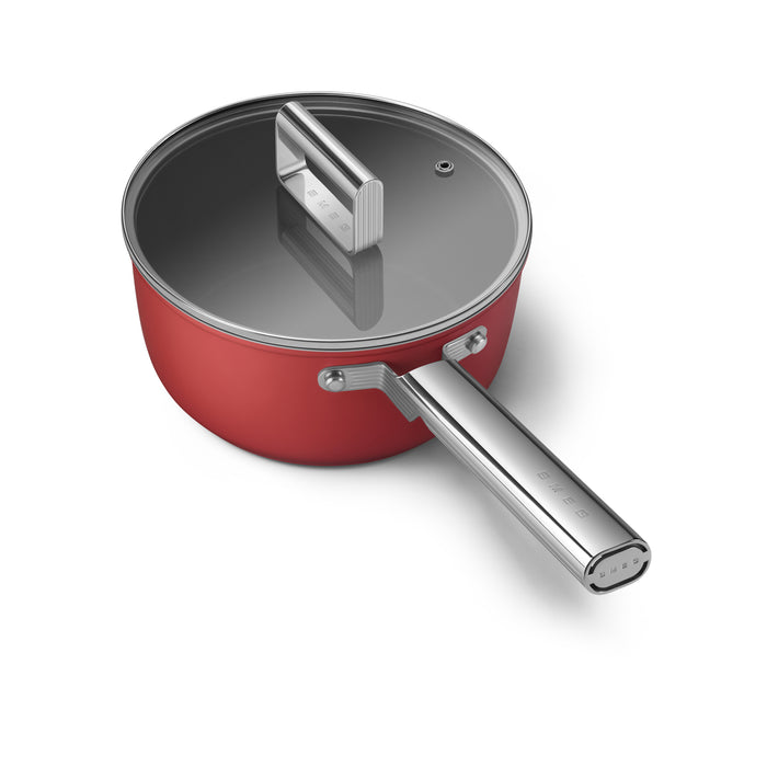 Smeg Cookware 50's Style Non-stick Red Sauce Pan, 3-Quart