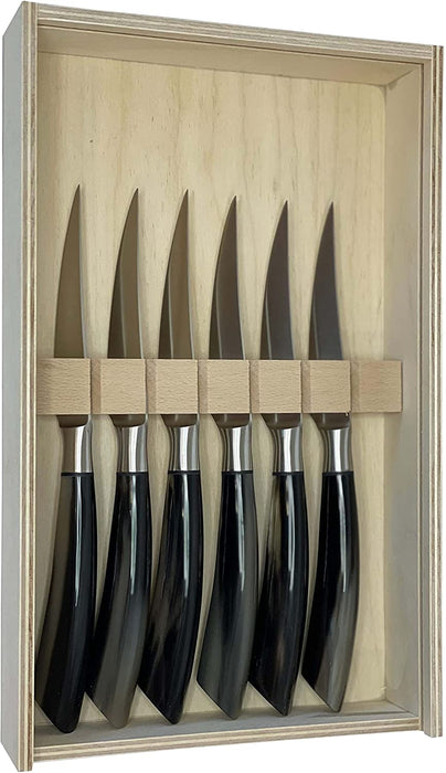 Coltelleria Saladini Stainless Steel 6-Piece Steak Knife with Ox Horn Handle Set, 4-Inches