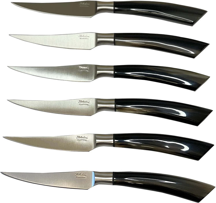 Coltelleria Saladini Stainless Steel 6-Piece Steak Knife with Ox Horn Handle Set, 4-Inches