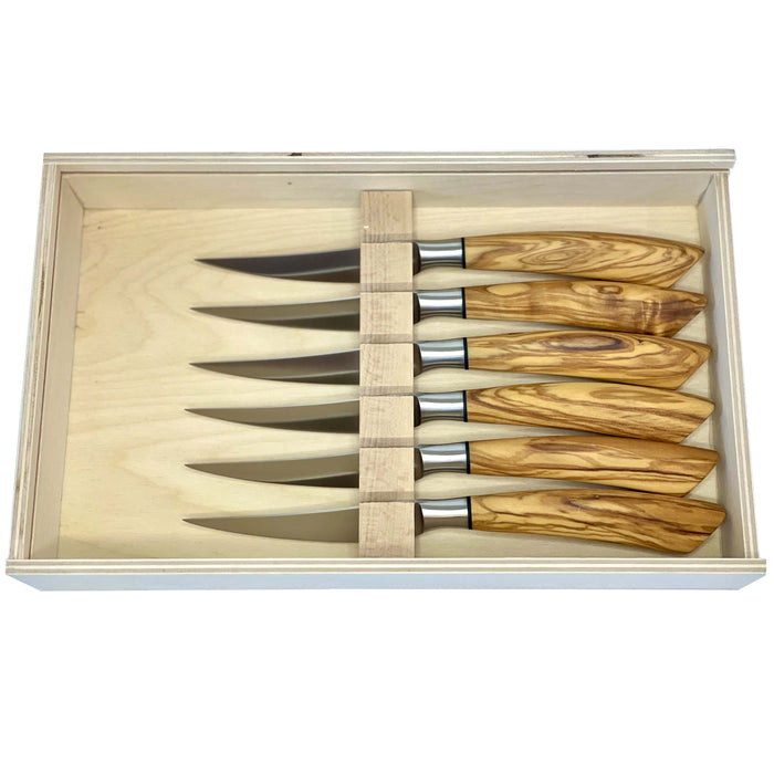 Coltelleria Saladini Stainless Steel 6-Piece Steak Knife with Olive Wood Handle Set, 4-Inches