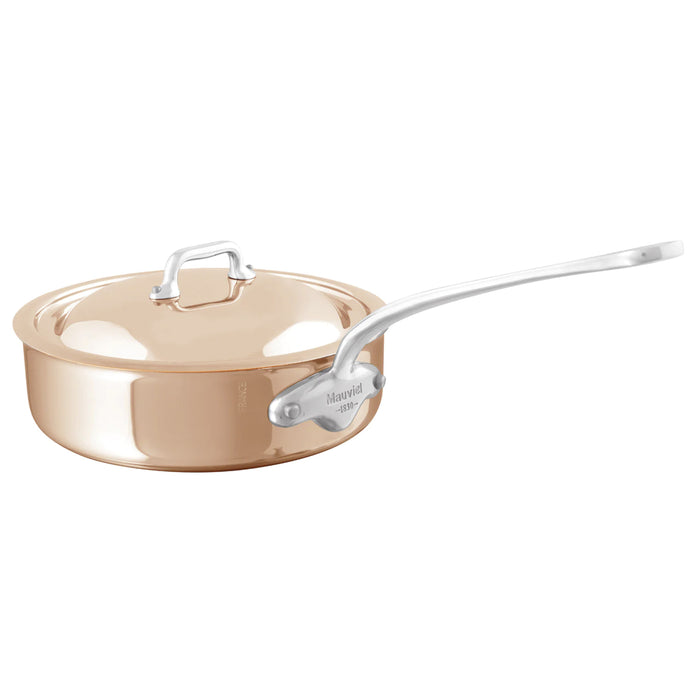 Mauviel M'6S Copper Saute Pan With Stainless Steel Handle & Copper Lid, 1.9-Quart