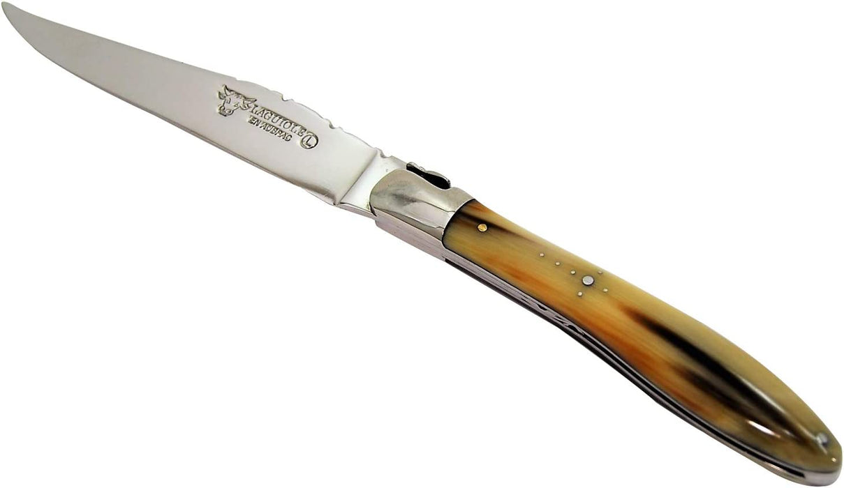 Laguiole en Aubrac Stainless Steel 6-Piece Steak Knife Set with Solid Horn Handle