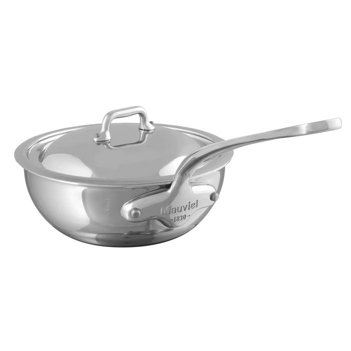 Mauviel M'Cook Stainless Steel Curved Splayed Saute Pan With Lid, 3.2-Quart