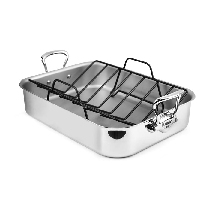 Mauviel M'Cook Stainless Steel Roasting Pan With Rack, 15.7 x 11.8-Inches