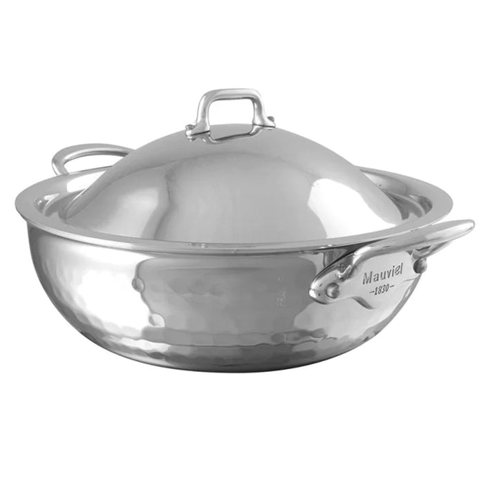 Mauviel M'Elite Curved Splayed Saute pan With Stainless Steel Handles & Lid, 3.2-Quart