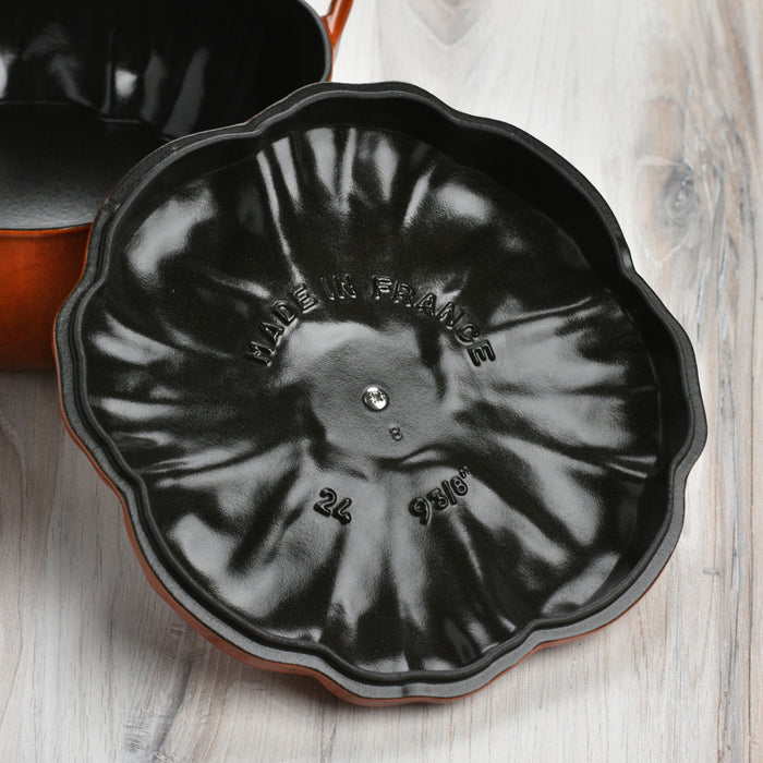 Staub Cast Iron Burnt Orange Pumpkin Cocotte with Stainless Steel Knob, 3.5-Quart